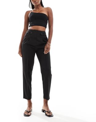 tailored cigarette pants with tab detail in black