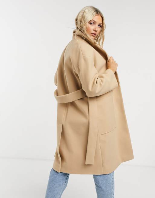 Miss Selfridge tailored coat with belt in camel