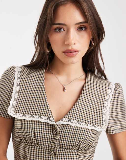 Miss Selfridge tailored collar mini dress in mixed plaid