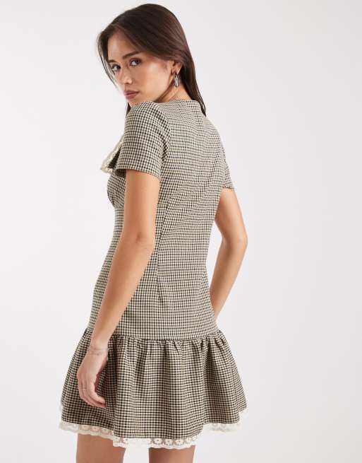 Miss Selfridge tailored collar mini dress in mixed plaid