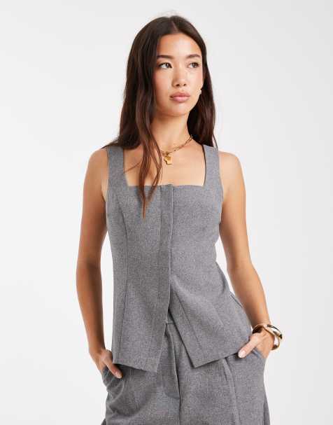 Miss Selfridge tailored corset top in grey (part of a set) - view 1