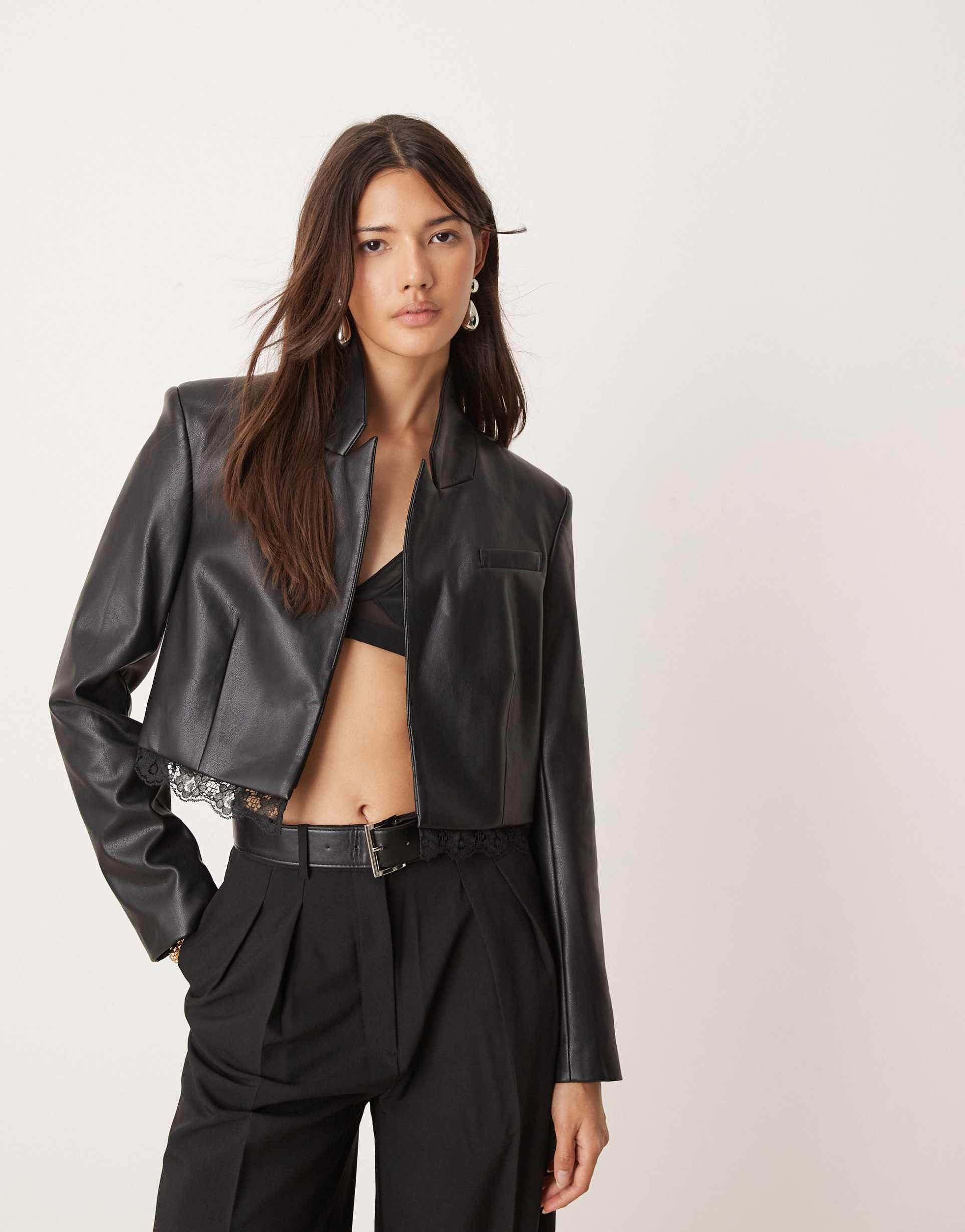 miss selfridge tailored crop blazer in black
