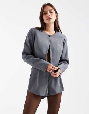 Miss Selfridge Tailored Cropped Blazer In Gray