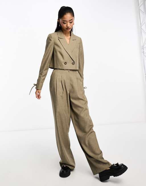 Miss Selfridge tailored cropped blazer in khaki fleck, 4 of 4