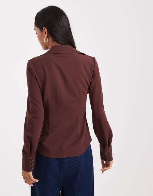 Miss Selfridge tailored fitted shirt in chocolate, 4 of 4