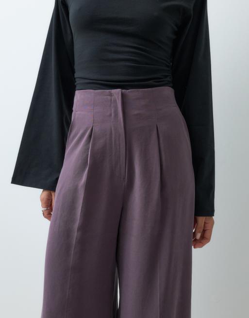 Miss Selfridge tailored fluid palazzo pant in grape, 5 of 5