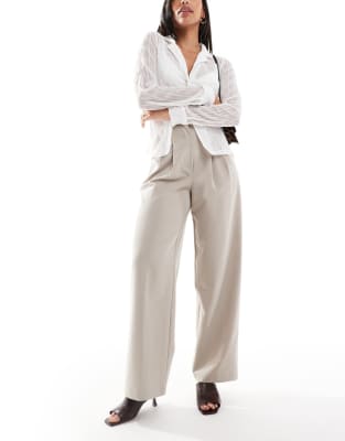 tailored fold over waistband pants in stone-Neutral