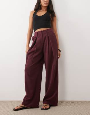 Miss Selfridge Tailored Front Pleat Wide Leg Pants In Brown