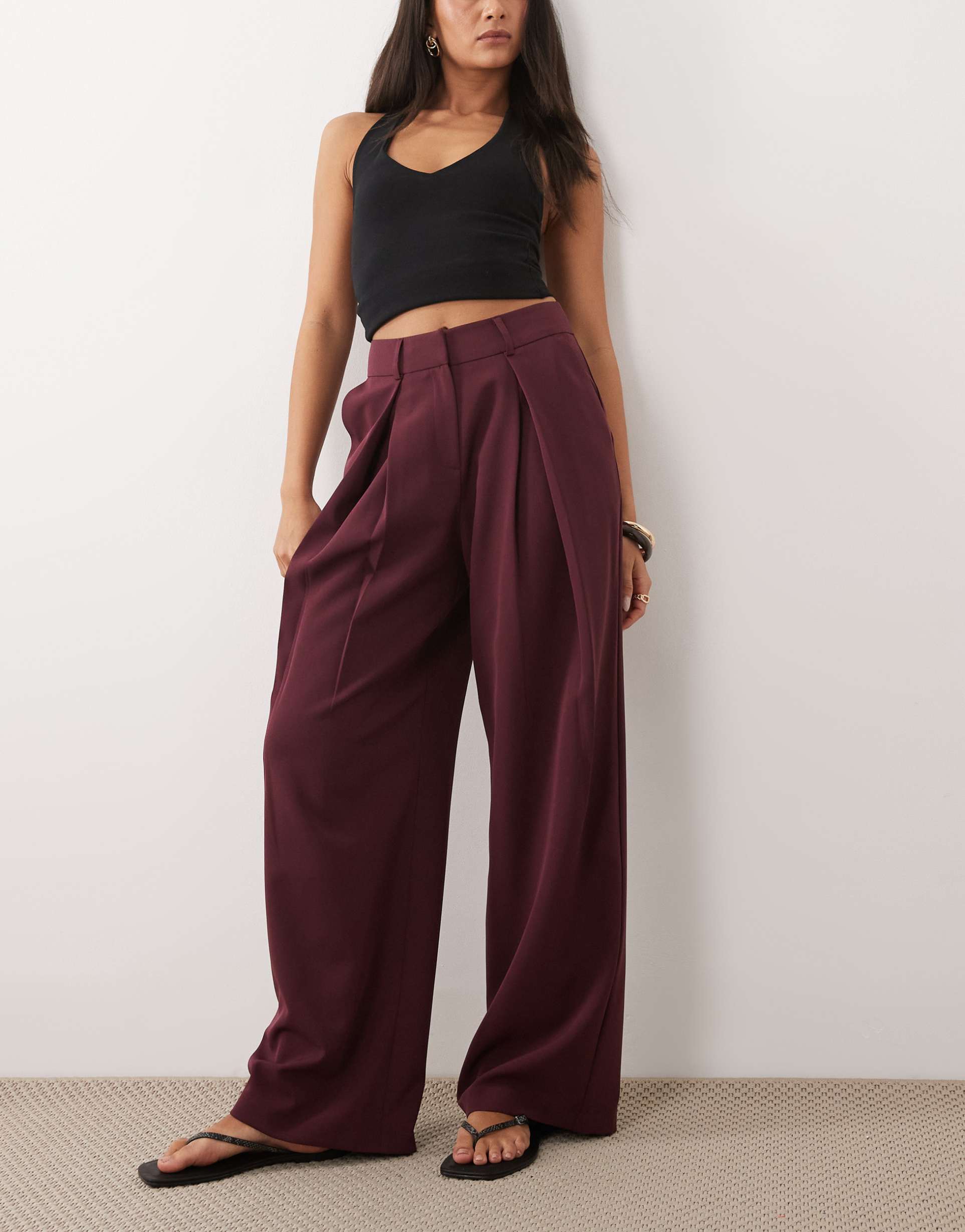 miss selfridge tailored front pleat wide leg pants in fig