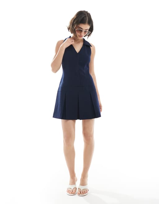 Miss Selfridge tailored halter neck mini dress in navy, 2 of 4