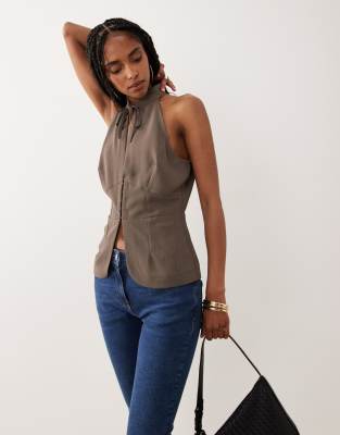 Miss Selfridge Tailored Halter Top In Brown