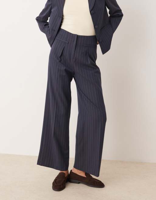 Miss Selfridge tailored high waist pants in navy pinstripe, 2 of 5