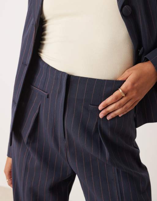 Miss Selfridge tailored high waist pants in navy pinstripe, 5 of 5