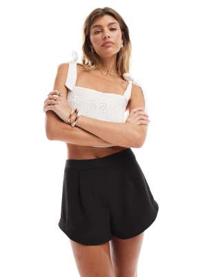 Miss Selfridge Tailored High Waist Sleeper Shorts In Black