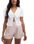 [Miss Selfridge] Miss Selfridge tailored high waisted shorts in soft pink (part of a set) 14 Pink fleck