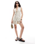 [Miss Selfridge] Miss Selfridge tailored high waisted shorts in stone (part of a set)-Neutral 14 stone