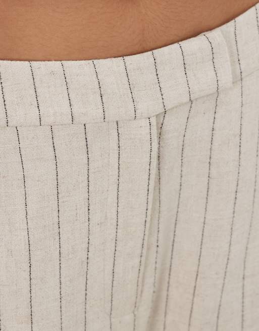 Miss Selfridge tailored linen blend micro skort in neutral stripe (part of a set), 3 of 5