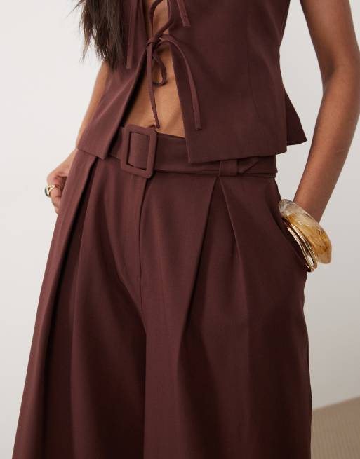 Miss Selfridge tailored longline short co-ord in chocolate, 5 of 5