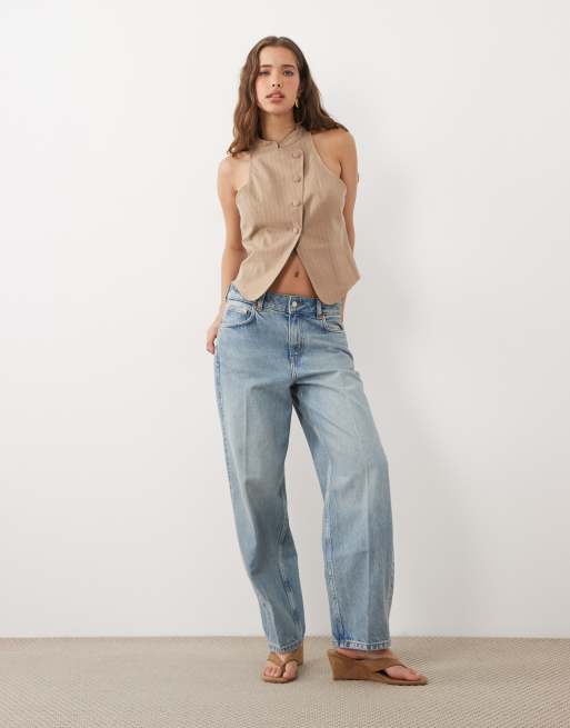Miss Selfridge tailored mandarin asymmetric vest in stripe, 2 of 4