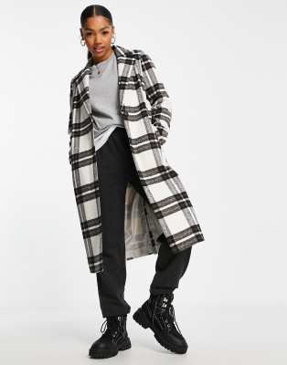 Miss Selfridge tailored maxi coat in mono check - ASOS Price Checker