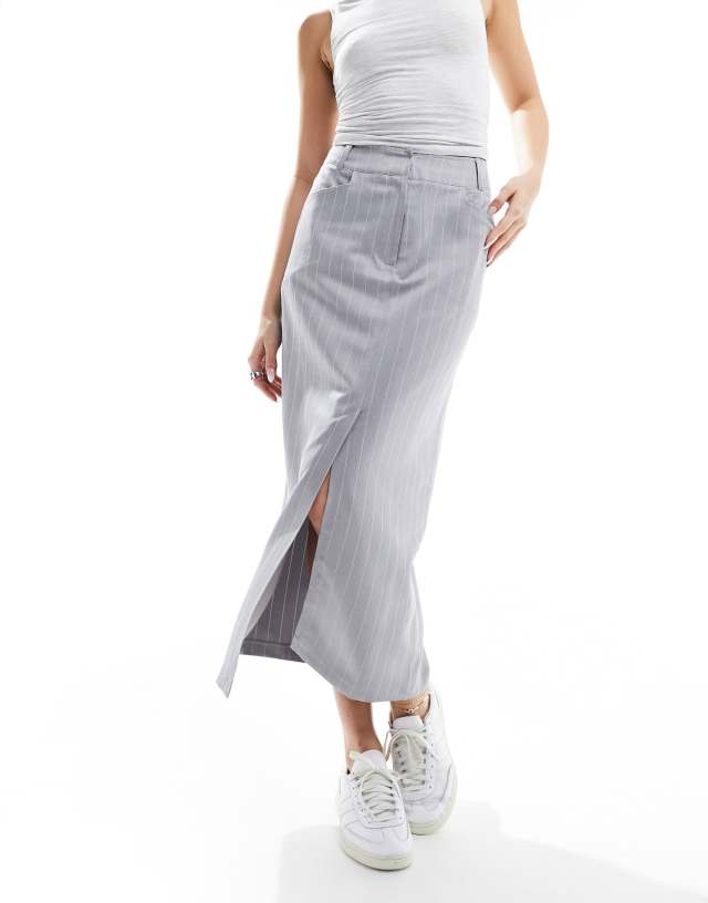 Miss Selfridge - tailored maxi skirt in grey pinstripe