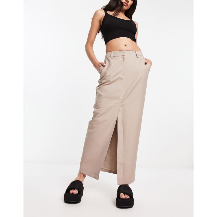 Miss Selfridge tailored maxi skirt in taupe
