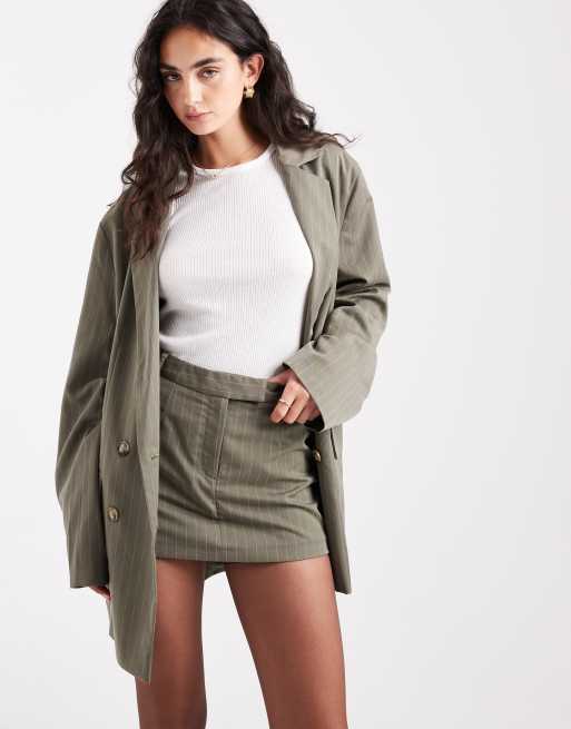 Miss Selfridge tailored micro mini skort in khaki pinstripe (part of a set), 4 of 5