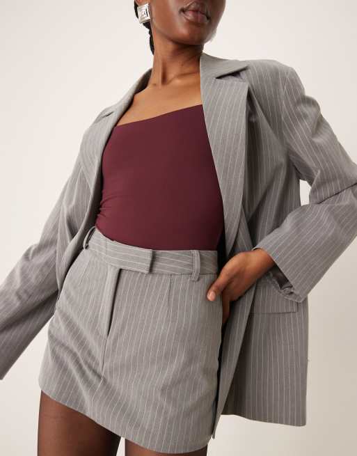 Miss Selfridge tailored micro mini skort in pinstripe in grey pinstripe co ord, 2 of 5