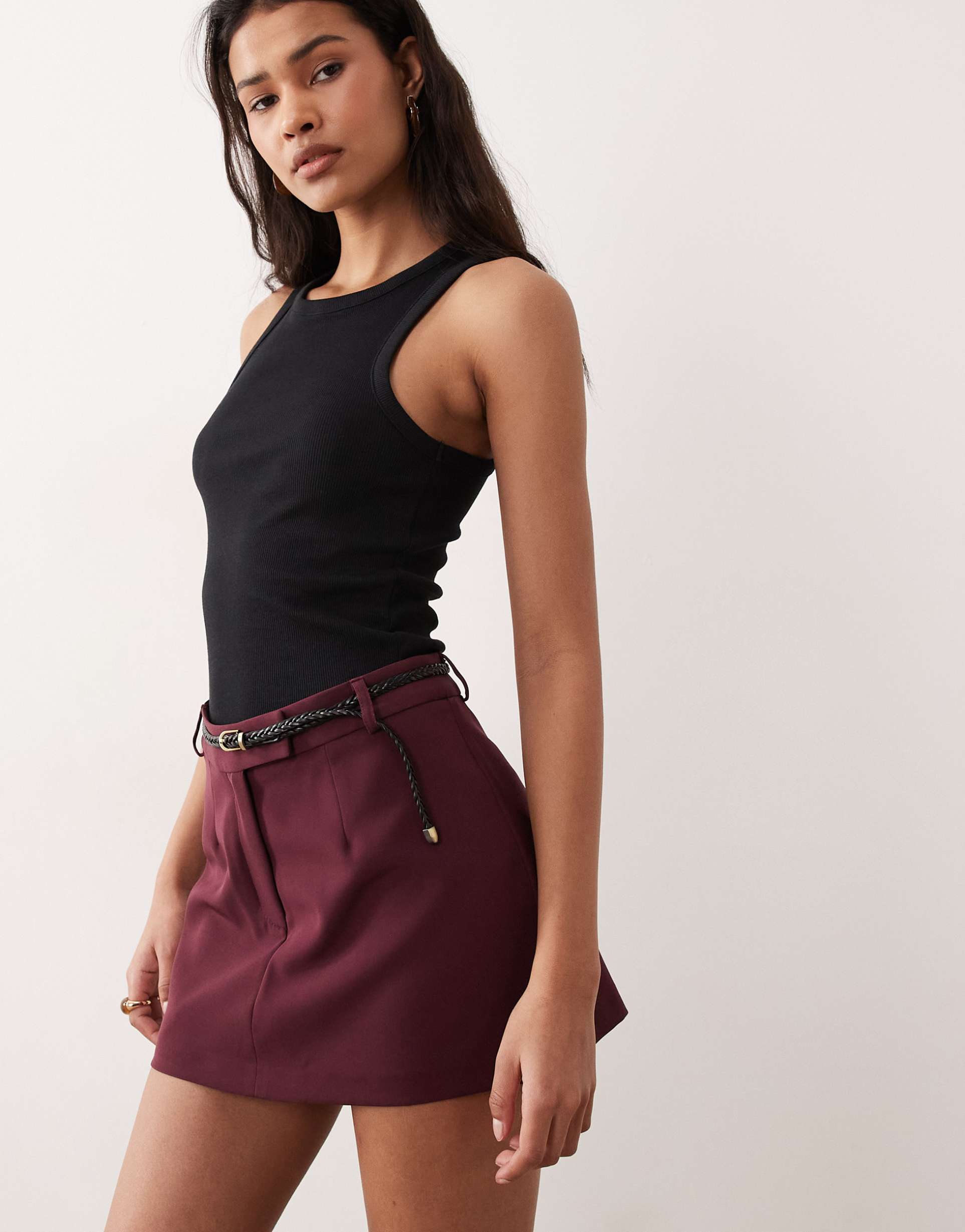 miss selfridge tailored micro skort with belt in fig