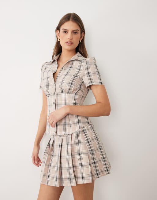 Miss Selfridge tailored mini skirt co-ord in neutral check, 2 of 5