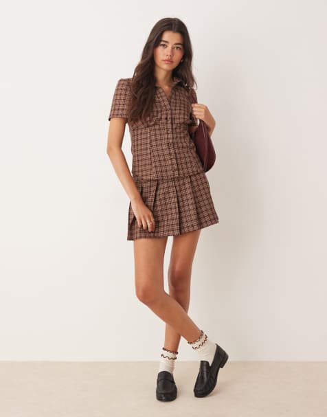 Miss Selfridge tailored mini skirt in plaid - part of a set - view 1