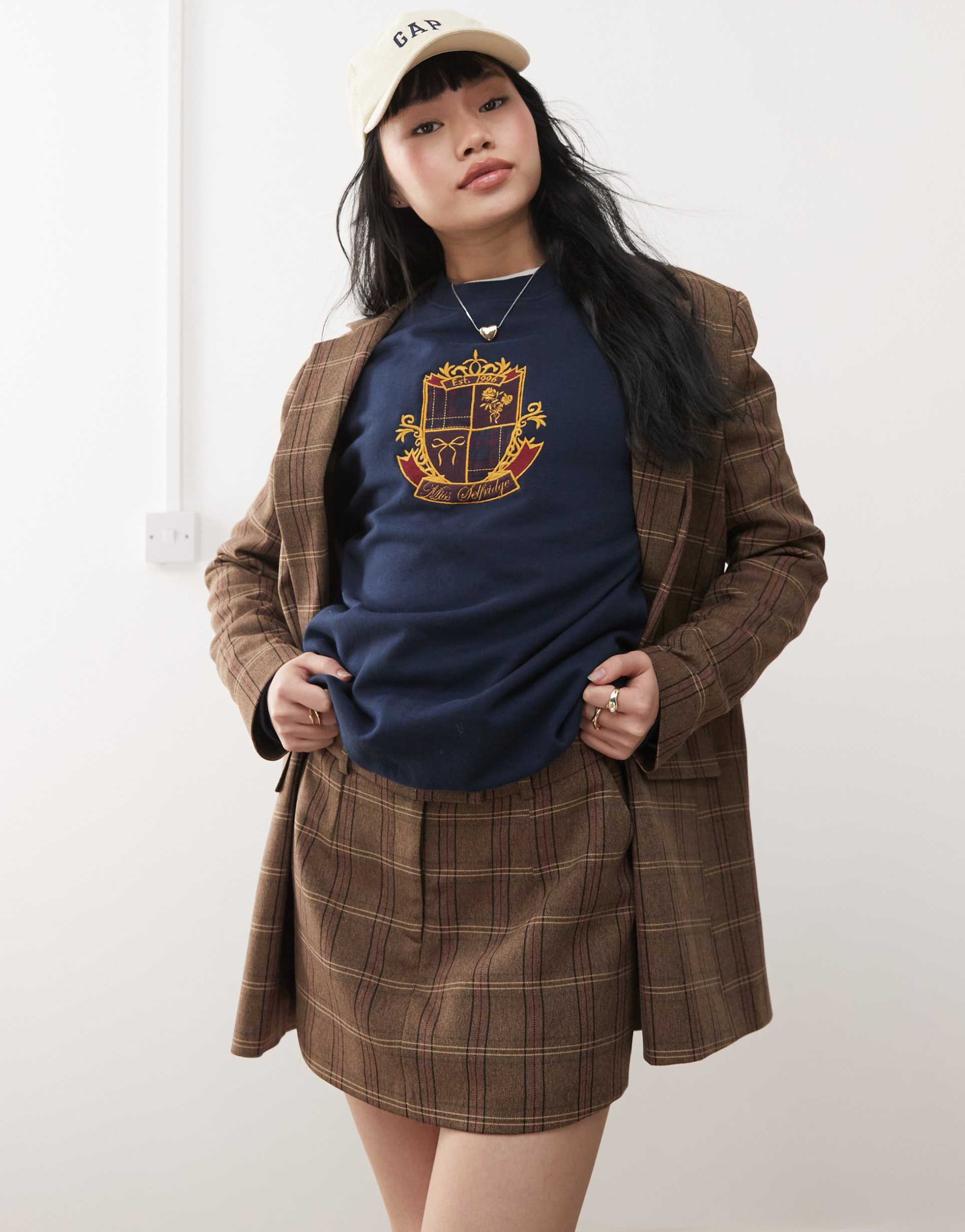 miss selfridge tailored mini skort in check print - part of a set