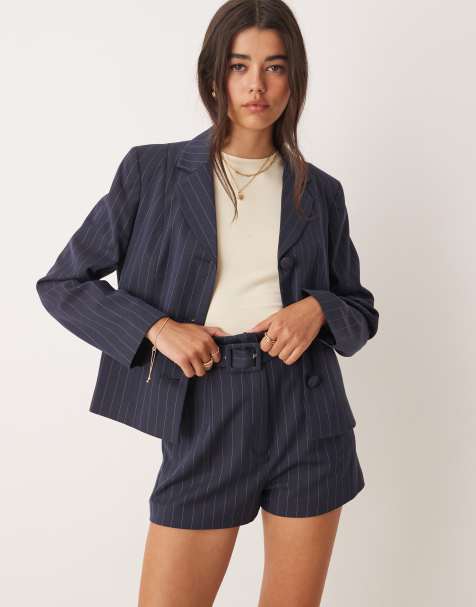Miss Selfridge tailored pinstripe short co-ord in navy - view 1
