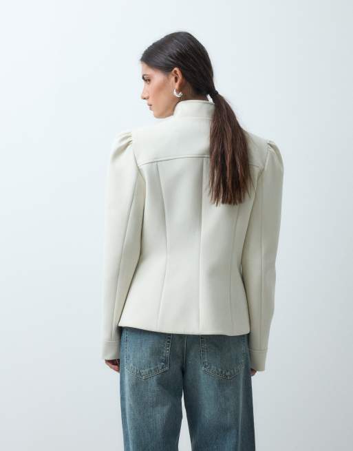 Miss Selfridge tailored puff sleeve jacket in ivory, 4 of 4