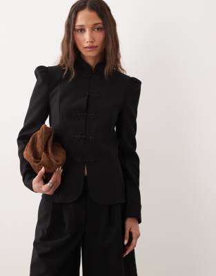 Miss Selfridge tailored puff sleeve jacket in black