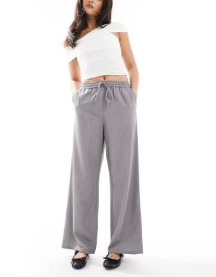 tailored pull on contrast side stripe wide leg pants in gray