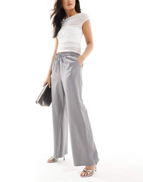 Miss Selfridge tailored pull on contrast side stripe wide leg trouser in grey - view 1