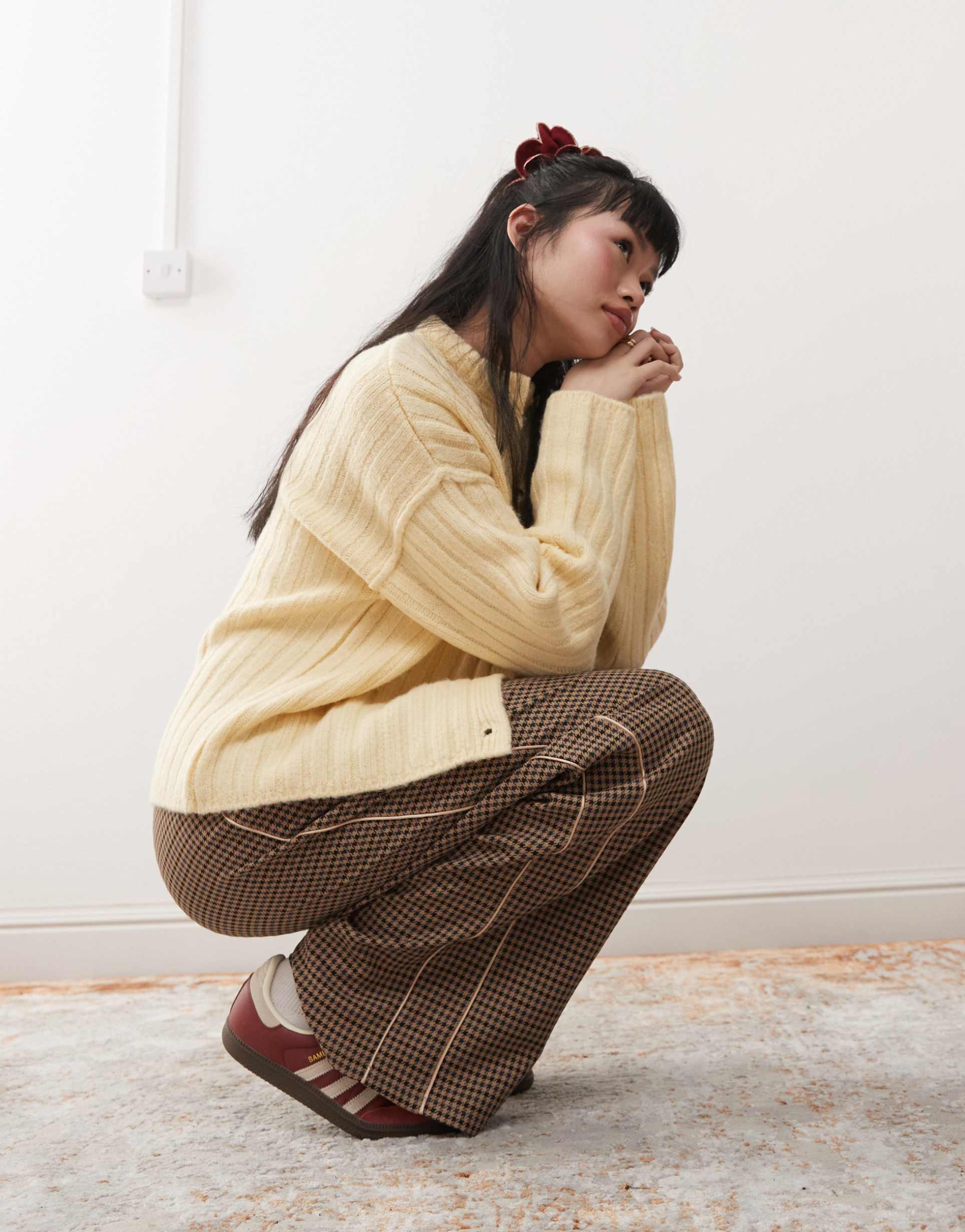 miss selfridge tailored pull on pants in brown plaid