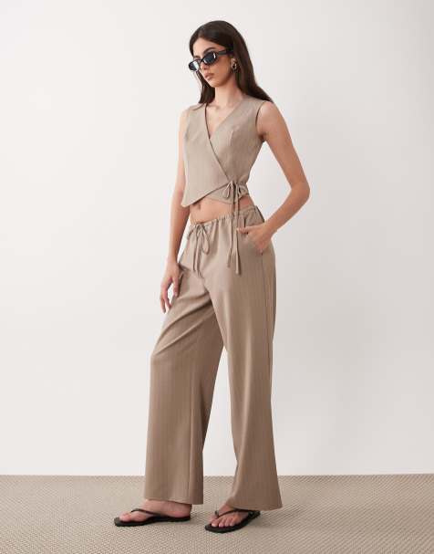Miss Selfridge tailored pull on pants in neutral pinstripes - part of a set - view 1