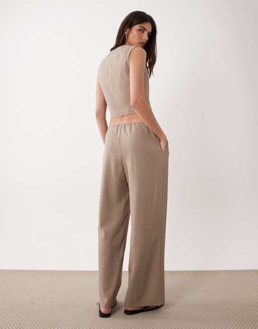 Miss Selfridge tailored pull on pants in neutral pinstripes - part of a set, 5 of 5