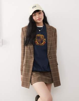 Miss Selfridge Tailored Relaxed Blazer In Check Print - Part Of A Set-brown
