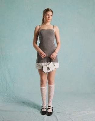 Shop Miss Selfridge Bow Detail Ruffle Hem Corset Mini Dress In Gray