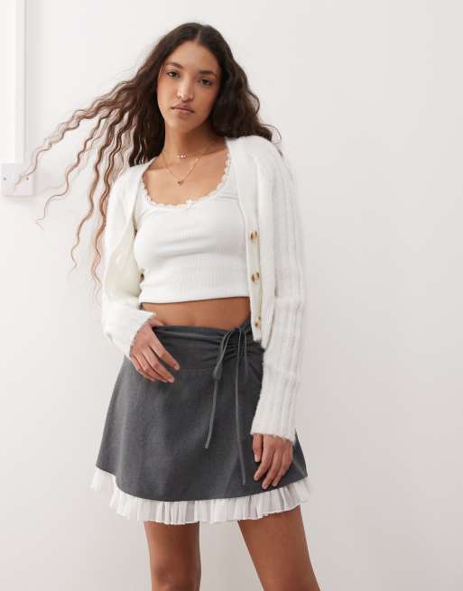 Miss Selfridge tailored ruffle hem mini skirt in gray, 2 of 5