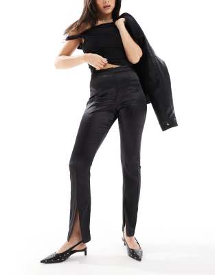 tailored satin cigarette pants in black - part of a set-White