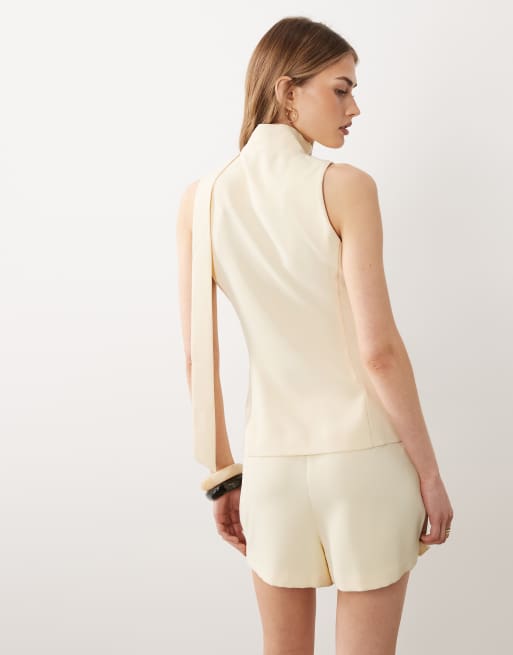 Miss Selfridge tailored scarf-neck waistcoat co-ord in buttermilk, 4 of 4