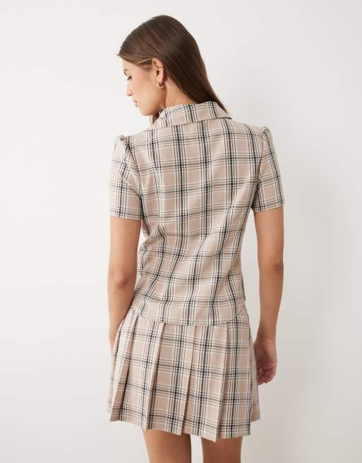 Miss Selfridge tailored shirt co-ord in neutral check, 4 of 4