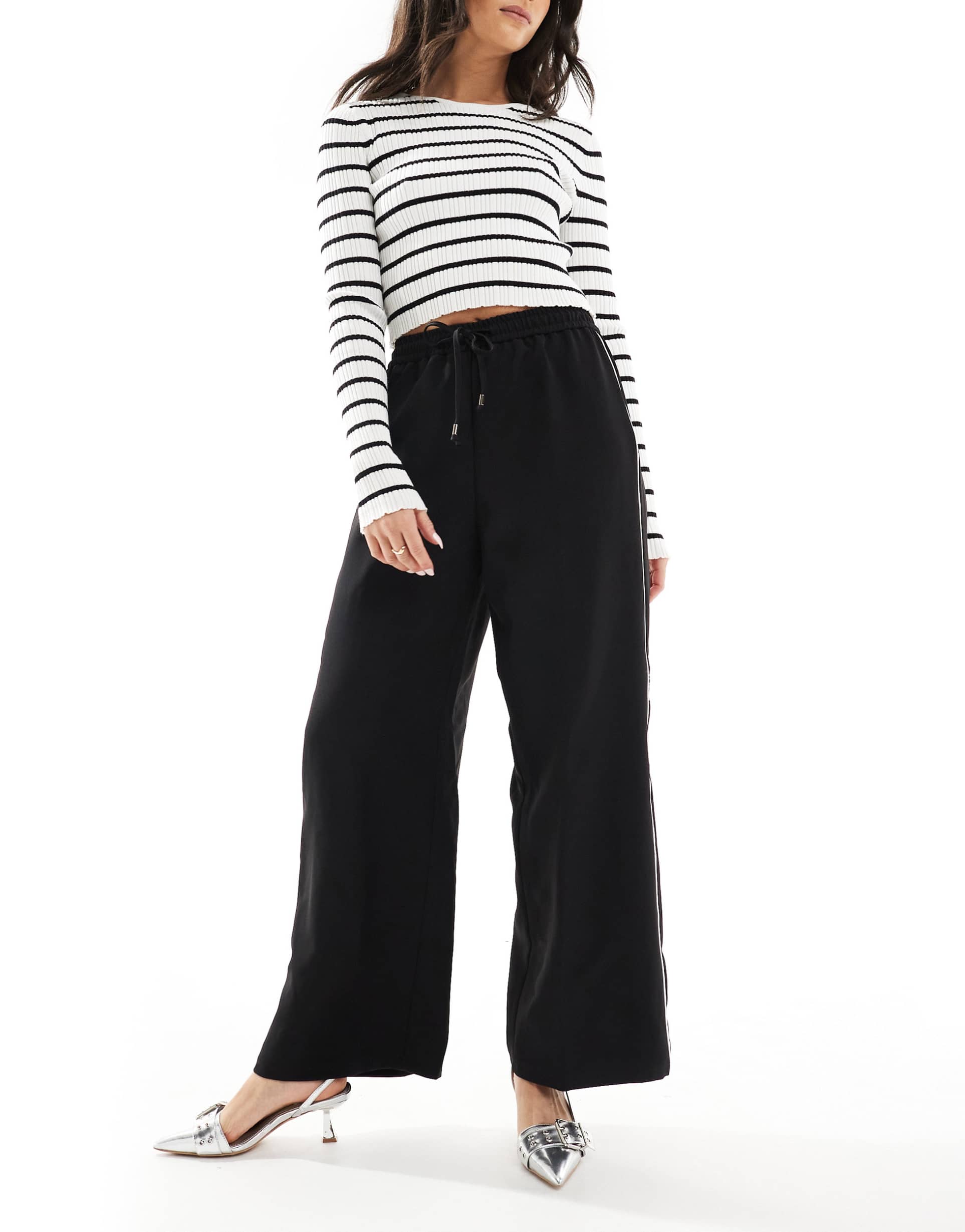 miss selfridge tailored side stripe sweatpants in black