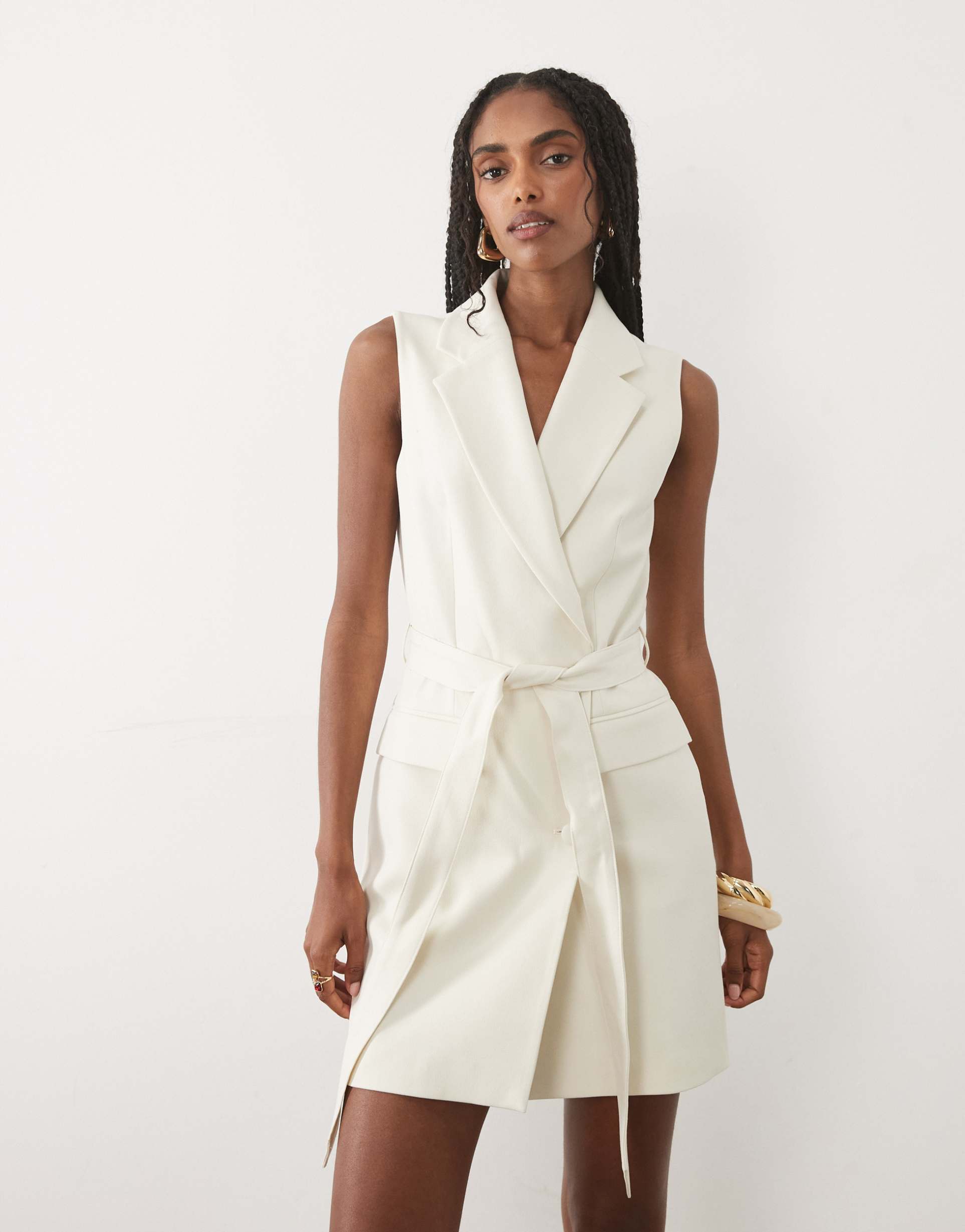 miss selfridge tailored sleeveless blazer dress in ivory