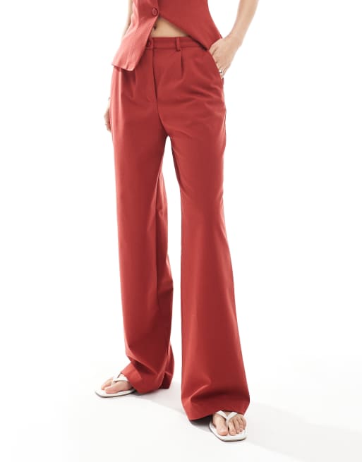 Miss Selfridge tailored straight leg pants in cherry red - part of a set, 2 of 5