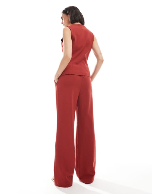Miss Selfridge tailored straight leg pants in cherry red - part of a set, 3 of 5